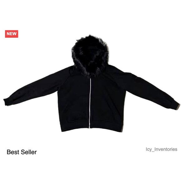 Men's Zip Up Hoodie with Faux Fur Hood Y2K Retro Winter Jacket Cardigan Style